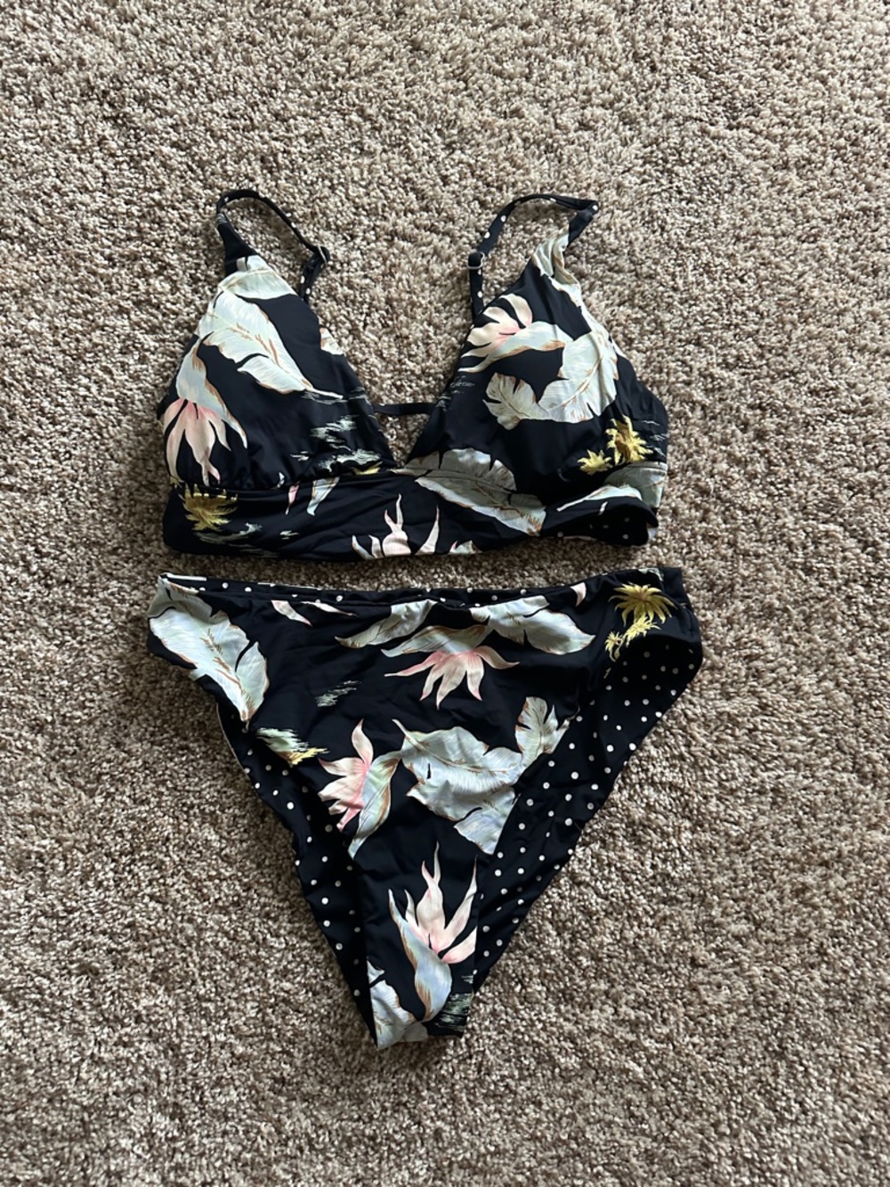 Billabong Black Floral & Polka Dot Bikini Set